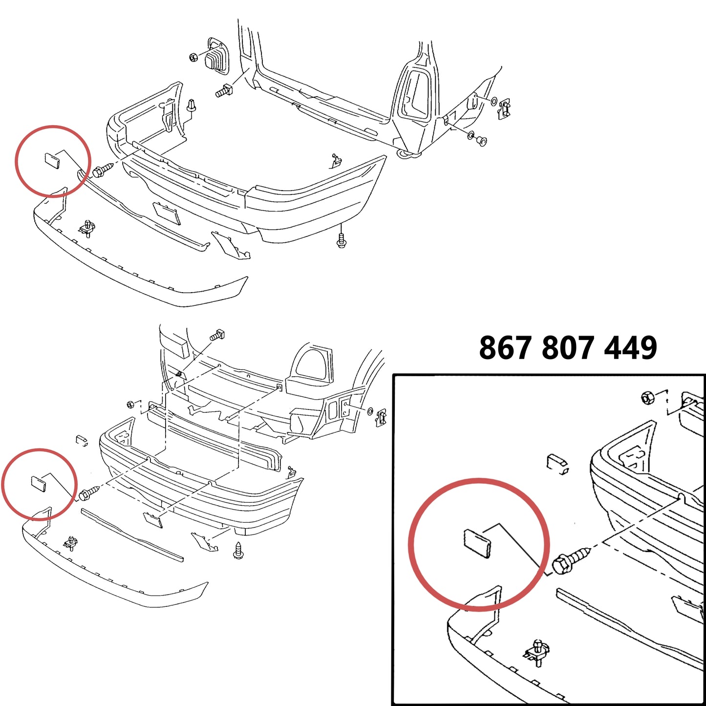 Capuchon de protection de pare-chocs arrière 867807449 / 867807449B41 (STL)