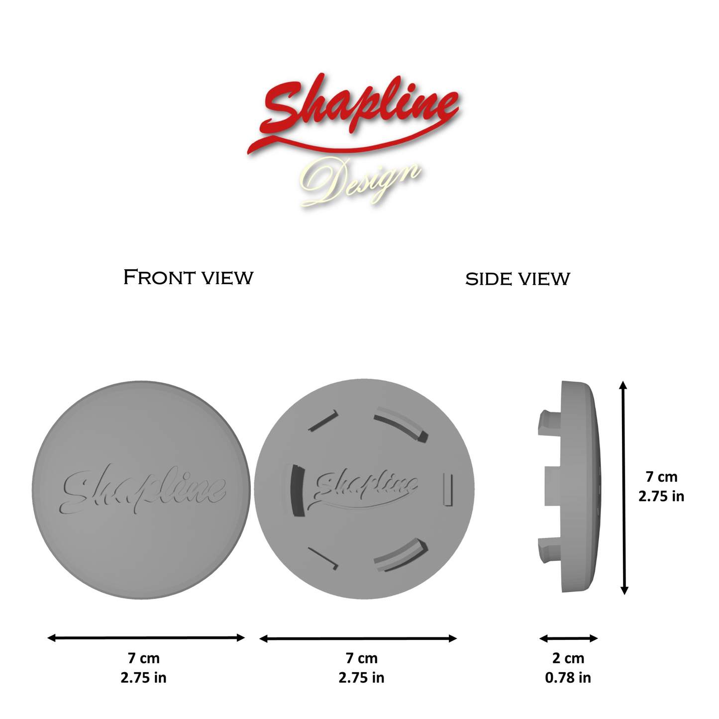 Capuchon de centre de roue badgé Shapline 70mm (STL)