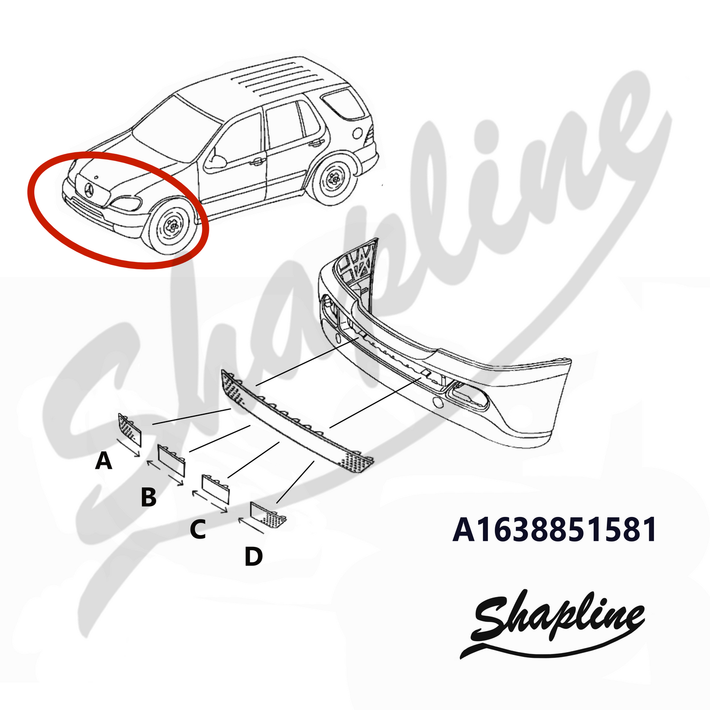 Grille logo T-rex pour Mercedes-Benz Classe ML (W163) A1638851581 / 1638851581 (STL)