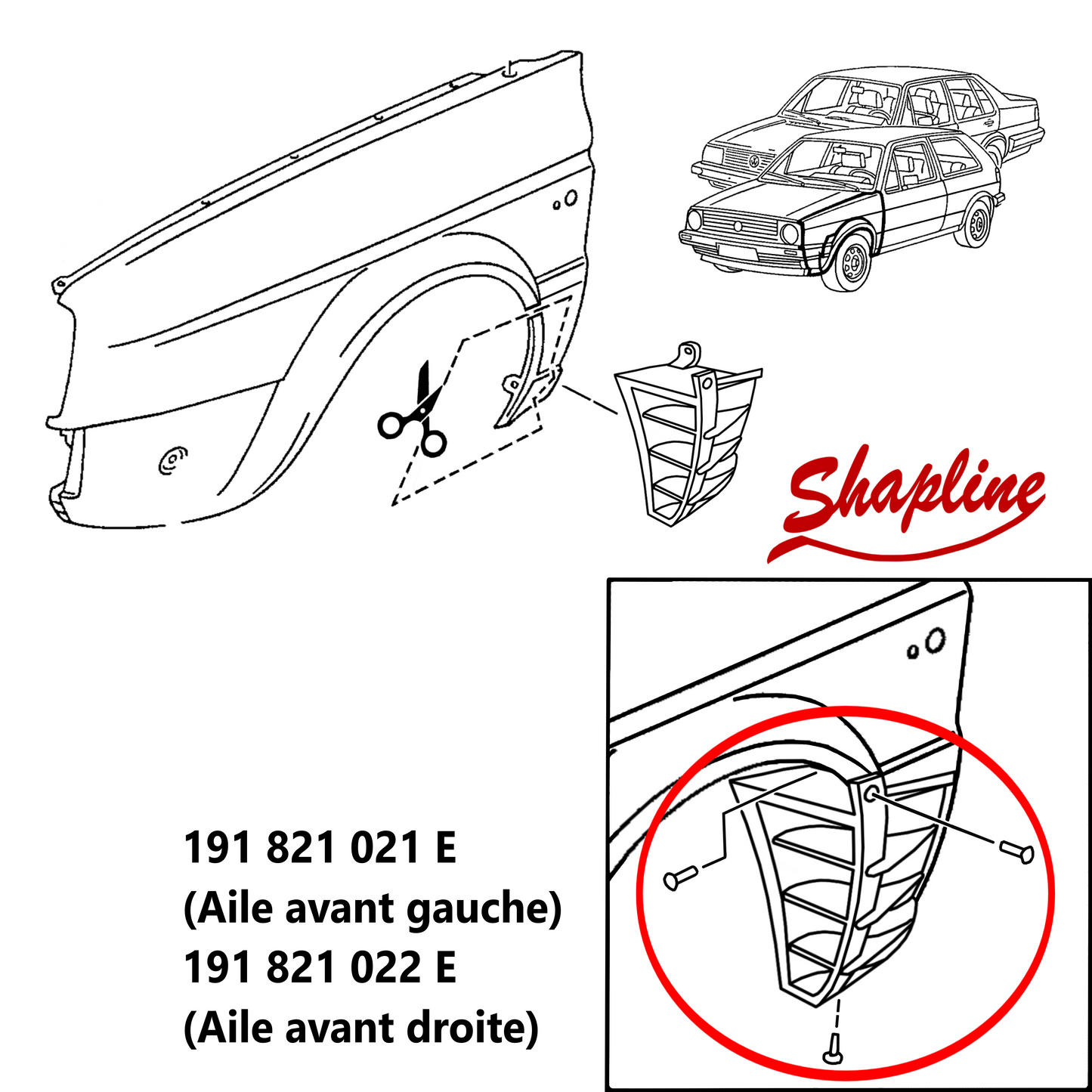 Écopes bas d'ailes avant sport pour Volkswagen Golf 2 ou Jetta 2 (STL)