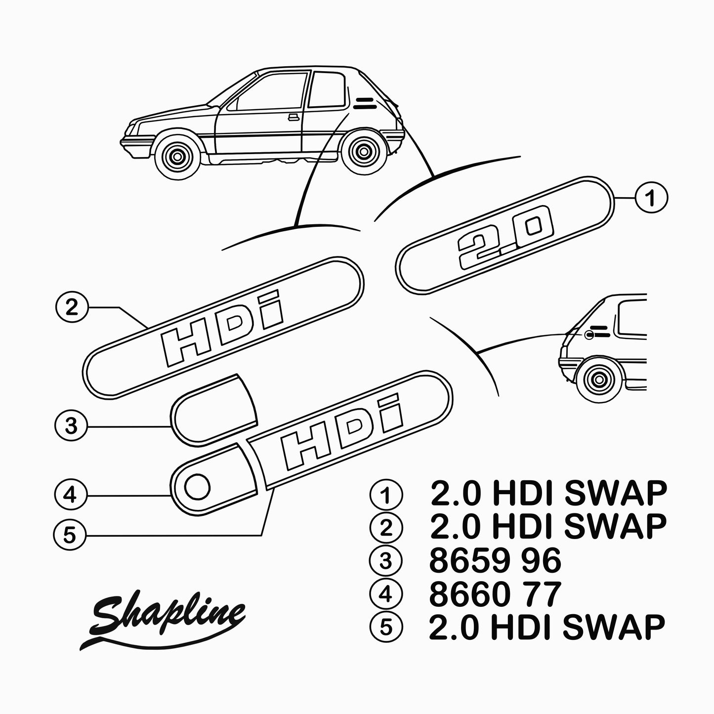 Enjoliveur de custode d'aile arrière pour Peugeot 205 SWAP 2.0 HDI (STL)