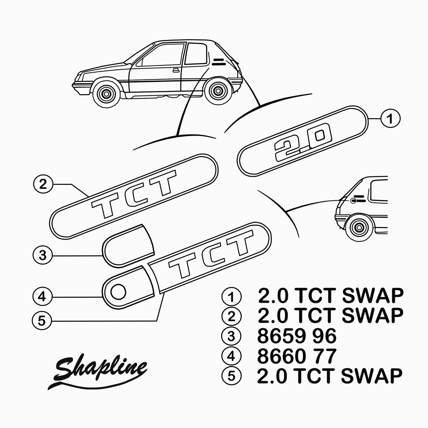 Enjoliveur de custode d'aile arrière pour Peugeot 205 SWAP 2.0 TCT (STL)